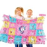 EDUMAN Unicorn Tuck N' Tying Fleece Blanket Kits | DIY Crafts for Girls Ages 6+ | Arts & Craft Gifts Ideas for Kids | No Sewing Required Quilts | Creative Handicraft Tying Knots Toys for Girls