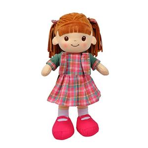 Linzy Toys, 16" Little Sweet Hearts Interactive Soft Plush RAG Doll, Embroidered FACE & Removable Clothes (90959), Plaid