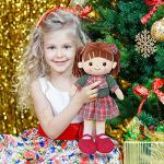 Linzy Toys, 16" Little Sweet Hearts Interactive Soft Plush RAG Doll, Embroidered FACE & Removable Clothes (90959), Plaid