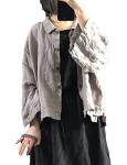 NFYM Women Button Down Linen Shirts Handmade Stitch Long Sleeve Turn-Down Collar Vintage Loose Casual Tops (as1, Alpha, one_Size, Regular, Regular, Grey, One Size)