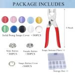 Minestylish 100 Sets Metal Snaps Buttons with Fastener Pliers Press Tool Kit Perfect for DIY Crafts Clothes Hats and Sewing, Snap Button Fasteners Kit for Clothing(Colorful / 400 PCS)