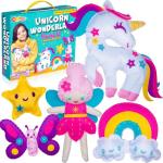 CRAFTSBEE Beginner Sewing Kit for Girls Ages 7+ - 5 DIY Unicorn Felt Stuffed Animals and Plus Pillow Craft, Educational Learn to Sew Unicorn Kit