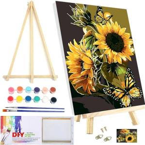 ARTMYRUI Paint by Number for Adults Framed Canvas,DIY Arts and Crafts for Adults Beginner with Wooden Easel,Paint Brushes,Acrylic Paint Set for Home Wall Decor and Gifts 8x12 Inch (Sunflower)