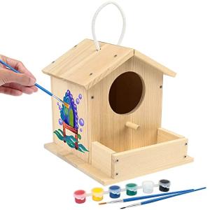LotFancy Bird House Kit, DIY Wooden Birdhouse Kits, Arts and Crafts Painting Kits for Kids Ages 5+, Build and Paint, Including Paints & Brushes