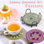 Diamond Art Painting Coasters Kit, 8 Pieces Mandala Diamond Art Coasters with Holder, DIY Diamond Mandala Coasters for Beginners, Kids