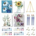 VIGEGU 4 Pack Paint by Numbers kit for Adults Framed Canvas - with Wooden Easel,Paint by Numbers for Kids Ages 8-12,Bottle Flower DIY Acrylic Oil Painting Kits Arts Crafts for Wall Decor 7.8x11.8inch