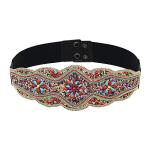 idealway Bohemian Shell Women Belt Wide Stretch Elastic Waist Belt Handmade Beaded Flower Adjustable 29"-35" Belt to Wear with Skirts