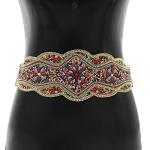 idealway Bohemian Shell Women Belt Wide Stretch Elastic Waist Belt Handmade Beaded Flower Adjustable 29"-35" Belt to Wear with Skirts
