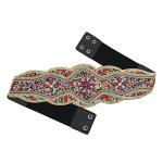 idealway Bohemian Shell Women Belt Wide Stretch Elastic Waist Belt Handmade Beaded Flower Adjustable 29"-35" Belt to Wear with Skirts