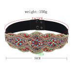 idealway Bohemian Shell Women Belt Wide Stretch Elastic Waist Belt Handmade Beaded Flower Adjustable 29"-35" Belt to Wear with Skirts