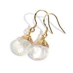 Scutum Craft Natural Stone Wire Wrap Dangle Drop Earrings Gold Plated 925 Sterling Silver Hook Jewelry for Women (Rock Crystal Water Drop)