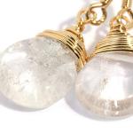 Scutum Craft Natural Stone Wire Wrap Dangle Drop Earrings Gold Plated 925 Sterling Silver Hook Jewelry for Women (Rock Crystal Water Drop)