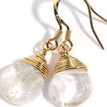 Scutum Craft Natural Stone Wire Wrap Dangle Drop Earrings Gold Plated 925 Sterling Silver Hook Jewelry for Women (Rock Crystal Water Drop)