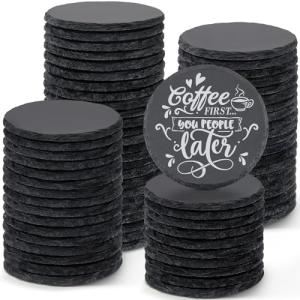 72 PCS Slate Coasters, MAPRIAL 4 Inch Black Slate Coasters Bulk Round Stone Coasters for Laser Engraving Blanks Material Handmade Rustic Rock Drinks Coasters for Home Decor, Engraver, Gifts, Bar