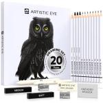 Artisto Drawing and Sketching Pencil Art Set (20 Items) - Complete Kit with Graphite Pencils, Charcoal Pencils, Sticks, Blending Stumps, Erasers, and Sharpeners