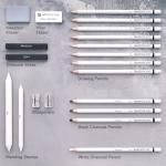 Artisto Drawing and Sketching Pencil Art Set (20 Items) - Complete Kit with Graphite Pencils, Charcoal Pencils, Sticks, Blending Stumps, Erasers, and Sharpeners