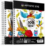 Artisto 9x12" Premium Sketch Book Set, Spiral Bound, Pack of 2, 200 Sheets (100g/m2), Acid-Free Drawing Paper, Ideal for Kids, Teens & Adults.
