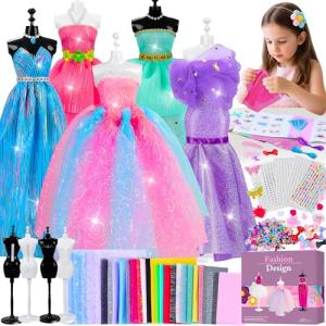 MINIFUN 800+Pcs Fashion Designer Kit for Girls, Sewing Kit with 4 Mannequins, DIY Art & Craft Activity for Kids, Doll Clothes Making Kit, Girl Toys for Age 6 7 8 9 10 11 12+ Year Old Gifts