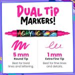 Chalkola 20 Acrylic Paint Pens Dual Tip - Acrylic Markers for Rock Painting, Canvas, Wood, Ceramic, Glass, Fabric, Metal - Permanent & Waterproof Fine tip Acrylic Paint Markers for Kids & Adults
