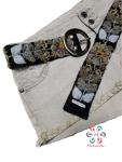 embroidered belt, wool peru belt, handmade embroidery, black strap, grey beige flower, artistic floral ethnic belt, woman gift, XS, S, M, L, XL