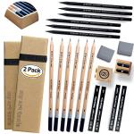 Sketch pencils for drawing and shading - 20pcs art sets with sketching pencils and erasers for all professional artists - dual pack charcoal and graphite pencils