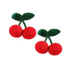 2Pcs Girls Hair Clips, Handmade Crochet Sweet Cherry Shape Hair Barrettes, Manual Knitted Cute HairPins Alligator Clip Hand-Woven Creative Hair Slide, Fashion Hair Accessories for Kids Teens Gifts