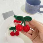 2Pcs Girls Hair Clips, Handmade Crochet Sweet Cherry Shape Hair Barrettes, Manual Knitted Cute HairPins Alligator Clip Hand-Woven Creative Hair Slide, Fashion Hair Accessories for Kids Teens Gifts
