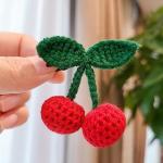 2Pcs Girls Hair Clips, Handmade Crochet Sweet Cherry Shape Hair Barrettes, Manual Knitted Cute HairPins Alligator Clip Hand-Woven Creative Hair Slide, Fashion Hair Accessories for Kids Teens Gifts