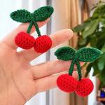 2Pcs Girls Hair Clips, Handmade Crochet Sweet Cherry Shape Hair Barrettes, Manual Knitted Cute HairPins Alligator Clip Hand-Woven Creative Hair Slide, Fashion Hair Accessories for Kids Teens Gifts