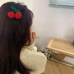 2Pcs Girls Hair Clips, Handmade Crochet Sweet Cherry Shape Hair Barrettes, Manual Knitted Cute HairPins Alligator Clip Hand-Woven Creative Hair Slide, Fashion Hair Accessories for Kids Teens Gifts