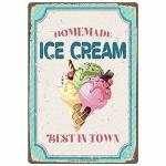 Ice Cream Metal Sign-Homemade Ice Cream Best In Town Kitchen Decorations Candy Store Wall Art Plaque Home Decor Cafe Bar Poster Tin Sign Hanging Plaque 8x12 Inch