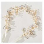 SWEETV Handmade Bridal Headband Flower Wedding Hair Accessories for Brides Hair Pieces Gold Flower Girl Headpieces