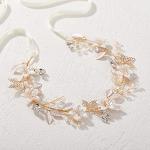 SWEETV Handmade Bridal Headband Flower Wedding Hair Accessories for Brides Hair Pieces Gold Flower Girl Headpieces