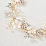 SWEETV Handmade Bridal Headband Flower Wedding Hair Accessories for Brides Hair Pieces Gold Flower Girl Headpieces