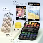 Nicpro Watercolor Paint Set, 48 Water Colors Kit with 8 Squirrel Brushes, Palette, Watercolor Pen, 25 Art Pad Paper, 2 Art Sponges, Non-toxic Painting Supplies for Kids, Adults, Beginners, Artists