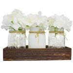 Fowecelt Mason Jar Lights Table Centerpiece Decoration for Dining Room Living Room Kitchen Table Decor Wood Tray with 3 Mason Jars Flowers Farmhouse Coffee Centerpieces Table Decor