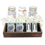 Fowecelt Mason Jar Lights Table Centerpiece Decoration for Dining Room Living Room Kitchen Table Decor Wood Tray with 3 Mason Jars Flowers Farmhouse Coffee Centerpieces Table Decor