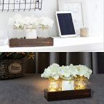 Fowecelt Mason Jar Lights Table Centerpiece Decoration for Dining Room Living Room Kitchen Table Decor Wood Tray with 3 Mason Jars Flowers Farmhouse Coffee Centerpieces Table Decor