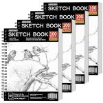 FIXSMITH 9"X12" Sketch Book | 400 Sheets (68 lb/100gsm) Sketchbook| 4 Pack (100 Sheets Each) |Acid Free Drawing Paper | Spiral Bound Sketchpad for Beginners,Artists & Professionals | Bright White