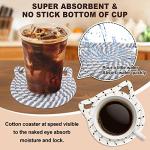 Whaline Cat Ears Coaster Set Cat Ear Shape Handmade Braided Cotton Coasters White Grey Non-Slip Absorbent Drink Coasters with Holder for Birthday Graduation Housewarming Gifts Home Decor, 4Pcs