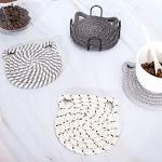 Whaline Cat Ears Coaster Set Cat Ear Shape Handmade Braided Cotton Coasters White Grey Non-Slip Absorbent Drink Coasters with Holder for Birthday Graduation Housewarming Gifts Home Decor, 4Pcs