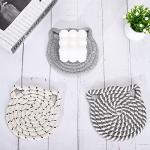 Whaline Cat Ears Coaster Set Cat Ear Shape Handmade Braided Cotton Coasters White Grey Non-Slip Absorbent Drink Coasters with Holder for Birthday Graduation Housewarming Gifts Home Decor, 4Pcs