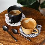 Whaline Cat Ears Coaster Set Cat Ear Shape Handmade Braided Cotton Coasters White Grey Non-Slip Absorbent Drink Coasters with Holder for Birthday Graduation Housewarming Gifts Home Decor, 4Pcs