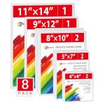 Simetufy 8 Pack Canvas Boards for Painting Multi-Size Paint Canvas Panels Set 4x4, 5x7, 8x10, 9x12, 11x14 Inches Pre-Primed 100% Cotton Blank Canvases for Oil Acrylic Paint for Kids Beginners