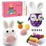 NUOLAN Crochet Kit for Beginners, Owl, Rabbit Crochet Kits for Kids and Adults Include Yarn, Step-by-Step Videos Tutorials, and a Crochet Hook - Crochet Animal Kit DIY Knitting Supplies