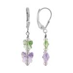 Green and Purple Butterfly Austrian Crystals 925 Sterling Silver Leverback Handmade Drop Earrings for Women
