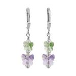 Green and Purple Butterfly Austrian Crystals 925 Sterling Silver Leverback Handmade Drop Earrings for Women