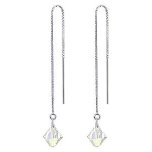 925 Sterling Silver Bicone Shape Threader String Clear Austrian Crystals Handmade Earrings for Women