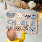 Custom Handmade Name Puzzle with Animals, Personalized Birthday Gift for Kids, Christmas Gifts for Toddlers, Unique New Baby Gift, Wood Toy
