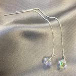 925 Sterling Silver Bicone Shape Threader String Clear Austrian Crystals Handmade Earrings for Women